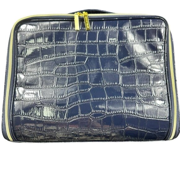 Estee Lauder Navy Blue  Crocodile Leather Cosmetic Travel Makeup‎ Zip Case - Picture 4 of 13